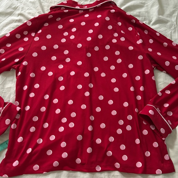 Kate Spade Red Pink Polka Dot Pajama Set Long Sleeve Pants Valentine - Picture 3 of 15